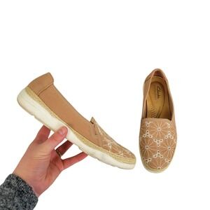 Clarks Collection Slip On Loafers Size 8 Boho Lace Floral Toe Mules